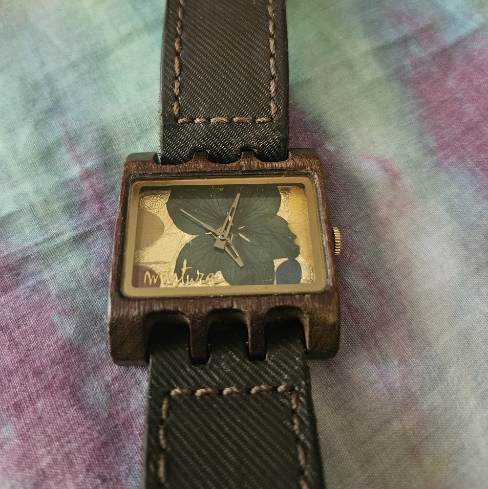 2015 Mistura Timepiece wooden watch, pressed flowers, gold leaf